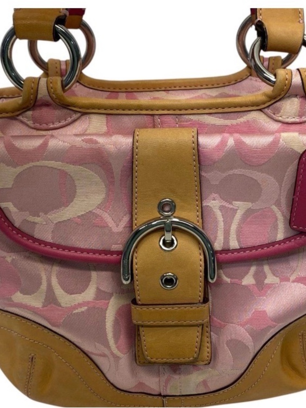 VINTAGE Y2K Coach Pink Signature Canvas Satchel with Tan Leather Trim